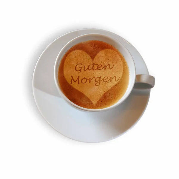 Coffee Cup Heart Good Morning Good Morning Font Crema — ストック写真