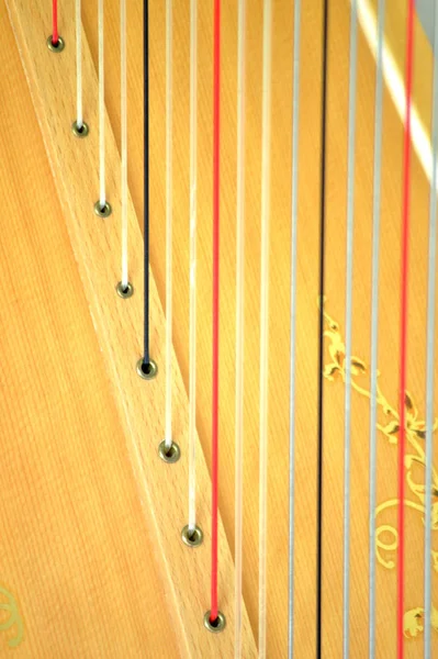 Крупный План Струн Звуковой Панели Концертной Большой Педальной Арфы — стоковое фото