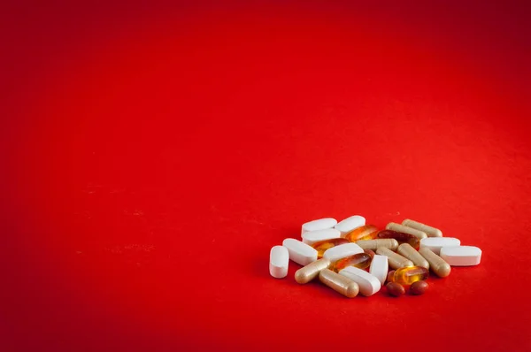 Varie Pillole Supplemento Sfondo Colorato — Foto Stock