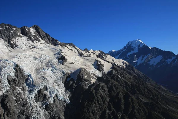 Sommerszene Den Südalpen Huddleston Und Tuckett Glacier Cook Höchster Berg — Stockfoto