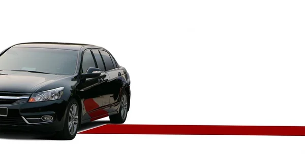 红地毯和黑色豪华轿车在白色 — 图库照片