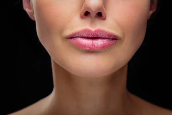 Piękny Portret Pięknej Modelki Kolorowy Obraz Stonowany Detal Zbliżenie Ust — Zdjęcie stockowe
