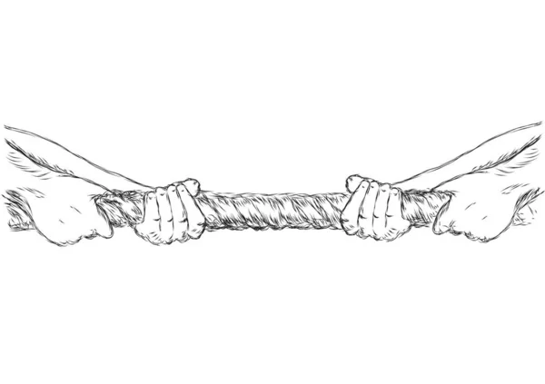 Tauziehen Menschenhände Und Seil Isoliert Auf Weißem Hintergrund — Stockfoto