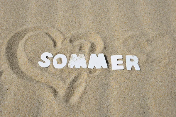 Été Buchstabend Dans Sable Plage — Photo