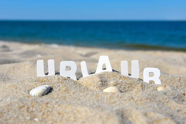 Διακοπές Παραλία Buchstabend Στην Άμμο — Φωτογραφία Αρχείου