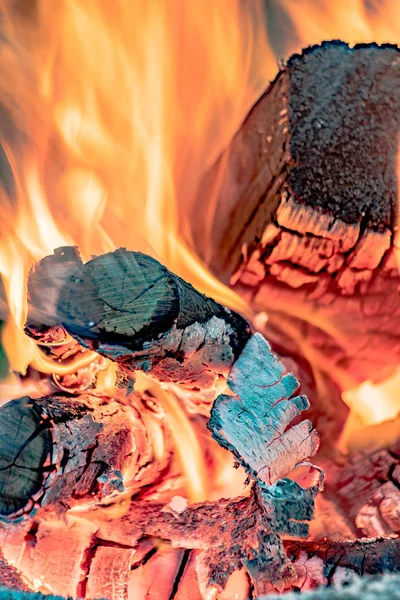 Wood fire -burning embers in close-up