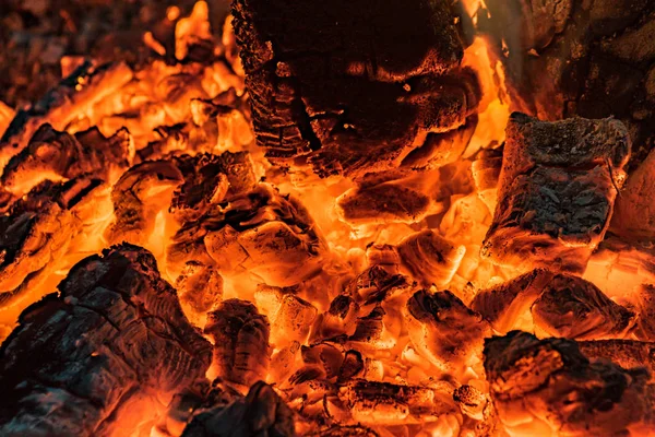 Wood fire -burning embers in close-up