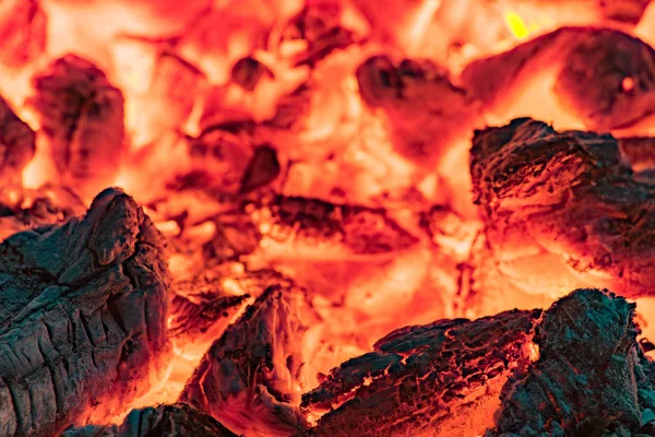 Dřevěný Oheň Hořící Uhlíky Detailu — Stock fotografie