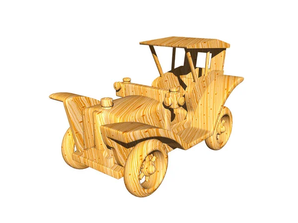 白色底座隔离的老式木制玩具车 — 图库照片