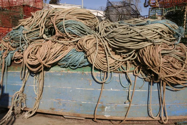 Altes Fischerboot Voller Seile Hafen Von Sines Portugal — Stockfoto