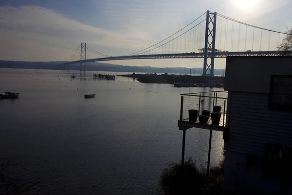 Forth Road Bridge Tramonto Edimburgo Scozia — Foto Stock