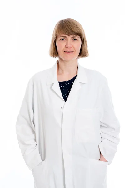 Young Female Doctor Front White Background — Stock Photo, Image