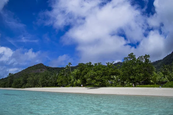 Silhouette Isola Sogno Seychelles — Foto Stock