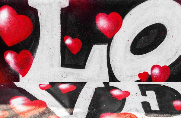Mensaje Amor Corazones Rojos Pared Elemento Grungy Para Diseño Romántico —  Fotos de Stock