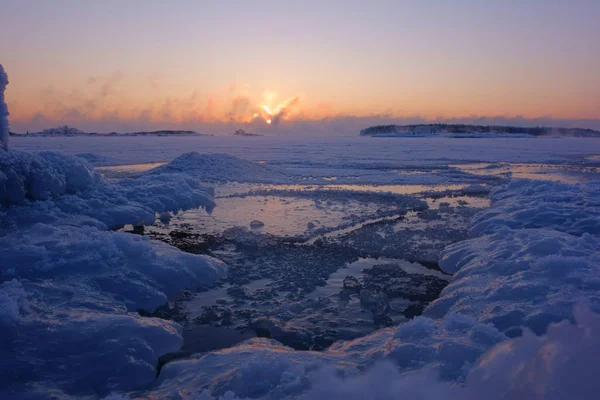 Icy Baltic Sea Winter Sunrise Helsinki Finland — Stock Photo, Image