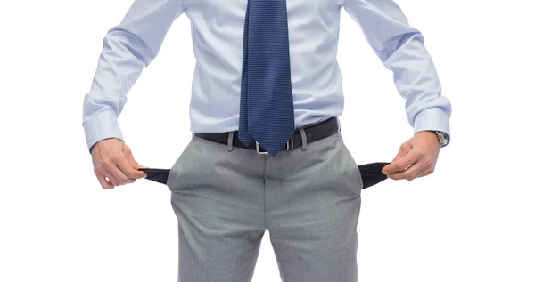 Business People Bankruptcy Failure Concept Close Businessman Showing Empty Pockets — Stock Photo, Image