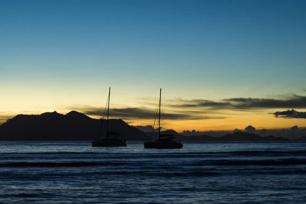 Pôr Sol Digue Com Vista Praslin — Fotografia de Stock