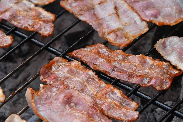 Seceral Krispig Rökt Grillad Grill Bacon Skivor Kokta Bbq Rök — Stockfoto