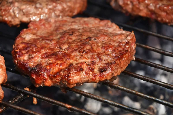 Carne Res Cerdo Barbacoa Hamburguesas Para Hamburguesas Preparadas Parrilla Parrilla —  Fotos de Stock