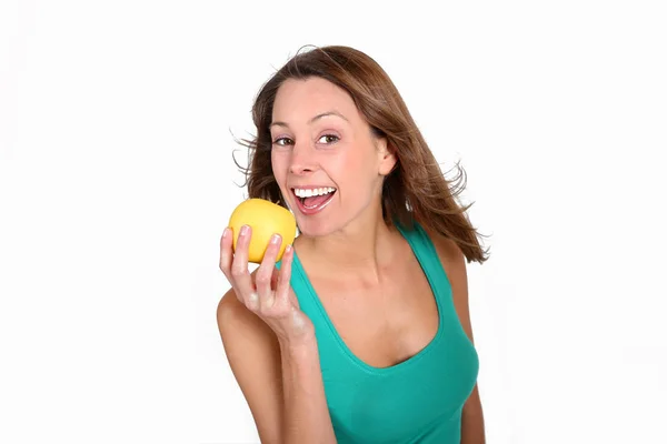 Friska Flicka Äter Ett Äpple — Stockfoto