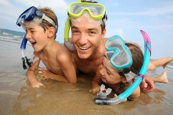 Portrait Father Children Wearing Diving Mask Royalty Free Stock Images