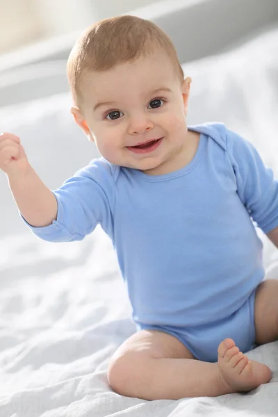 Cute Baby Boy Sitting Bed — Stock Photo, Image