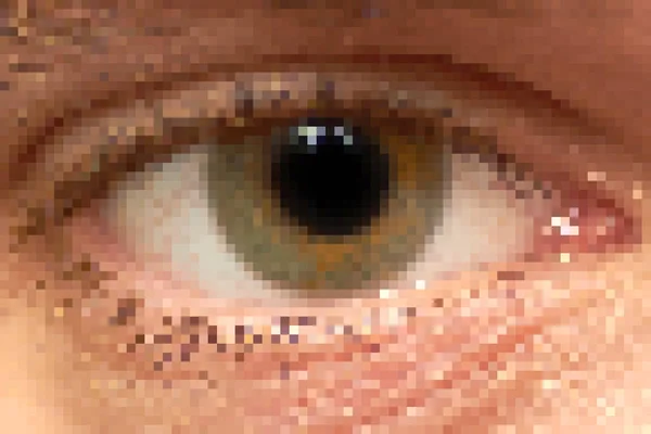 Áspero Pixelado Olho Direito Humano Com Reflexos Luz — Fotografia de Stock
