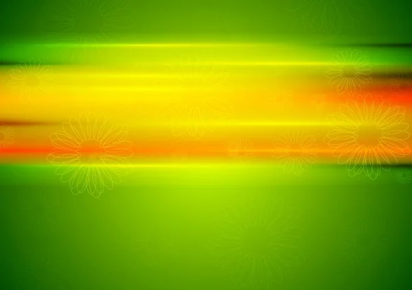Abstract Bright Green Summer Background Orange Stripes Camomiles — Stock Photo, Image