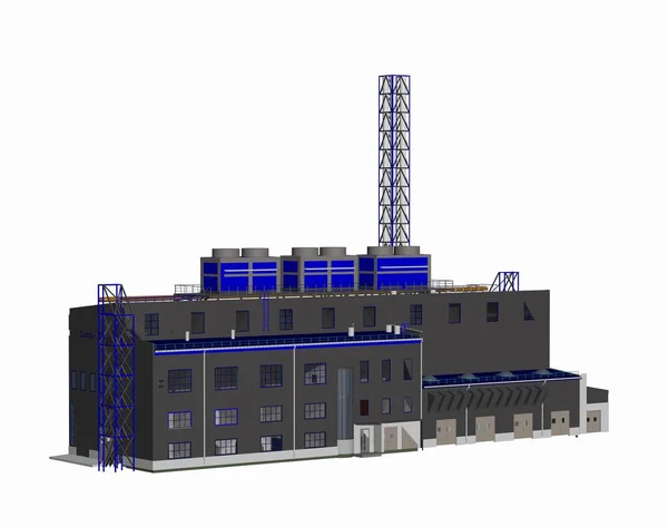 Renderowanie Budynku Fabrycznego — Zdjęcie stockowe