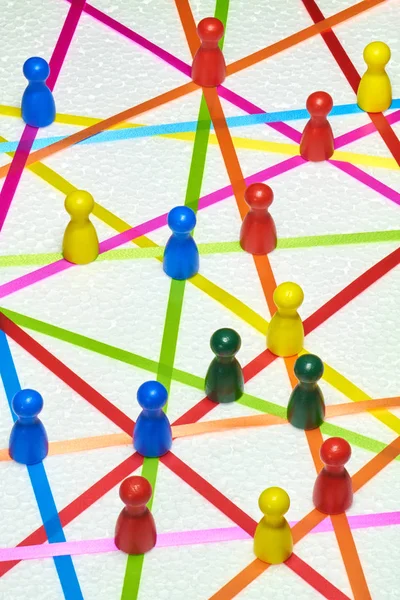 colorful ribbons create a network on a white background.