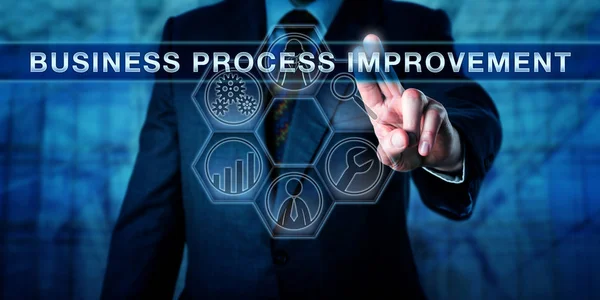 Administrator Duwt Business Process Improvement Een Virtueel Transparant Controlescherm Bedrijfsconcept — Stockfoto