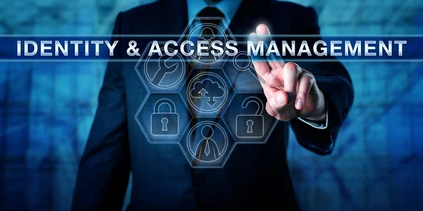 Manager Pushing Identity Access Management Virtual Interactive Touch Screen Business — ストック写真