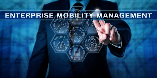 Manager Berör Enterprise Mobility Management Interaktiv Virtuell Styrskärm Mobilteknik Och — Stockfoto