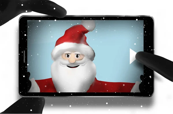 Santa Claus Browsing Selfie Фотографии Точки Зрения Мобильного Телефона — стоковое фото