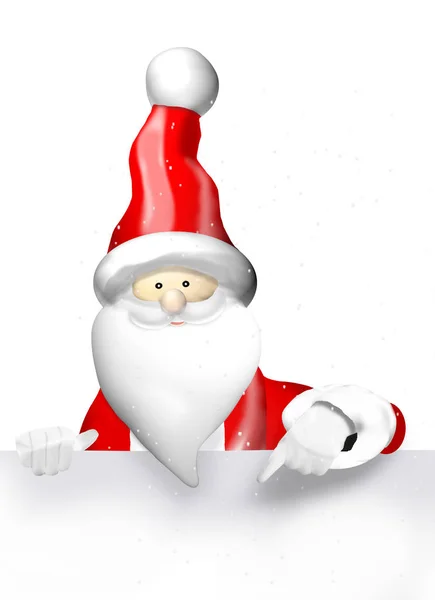 Weihnachtsmann Zeigt Auf Weißes Banner — Stockfoto