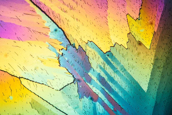 Cristales Con Luz Polarizada Textura Microscópica —  Fotos de Stock