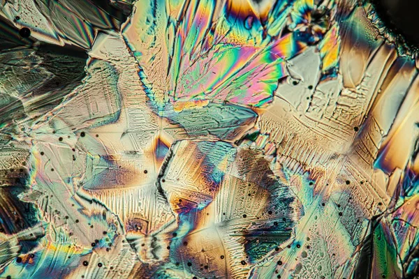 Kristal Dalam Cahaya Terpolarisasi Tekstur Sel Mikroskopis — Stok Foto