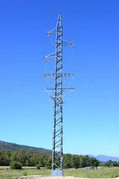 Linha Transmissão Alta Tensão Torre — Fotografia de Stock