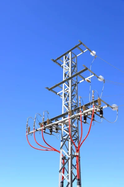 Linha Transmissão Alta Tensão Torre — Fotografia de Stock