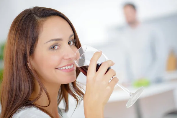 Having Glass Wine Home Stock Picture