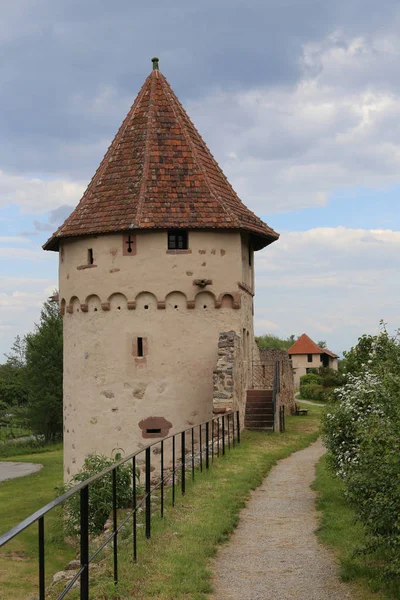 Torre Sul Muro Esterno Della Città Bergheim Alsazia — Foto Stock