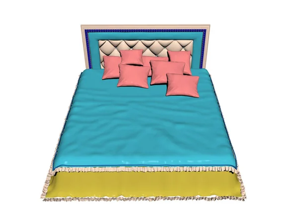 Двуспальная Кровать Освобожденным Постельным Бельем — стоковое фото