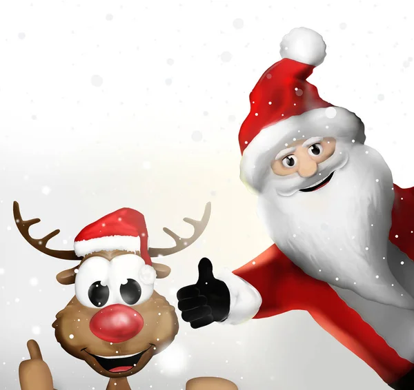 Kerstmis Kerstman Claus Een Rendier Duimen Omhoog — Stockfoto