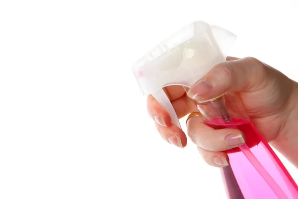 Hand Hält Eine Plastikflasche Mit Einer Rosa Flüssigkeit Den Händen — Stockfoto