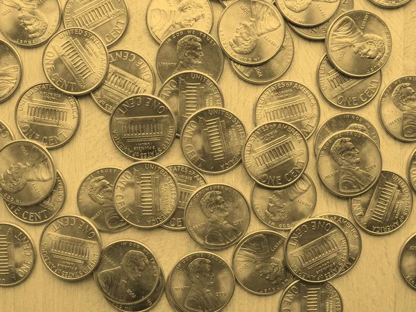 Moneta Degli Stati Uniti Monete Centesimo Aspetto Seppia Vintage — Foto Stock