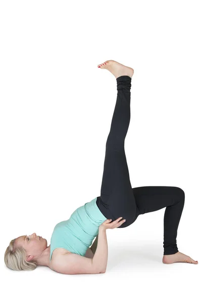 Full Body View Young Blond Woman Doing Yoga Exercises Front — Stock Photo, Image