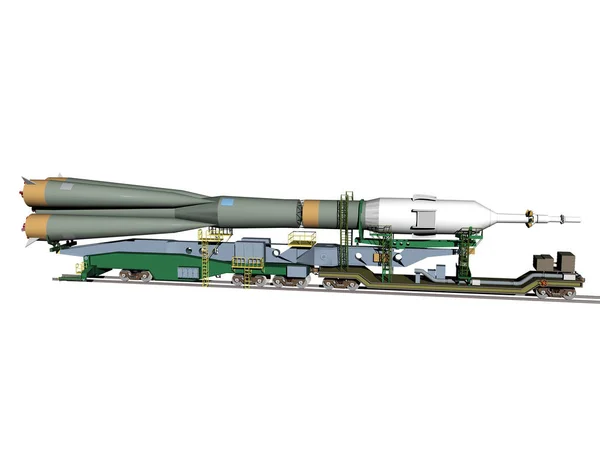 Πύραυλος Soyuz Εξαιρείται Στο Δρόμο Για Την Εξέδρα Εκτόξευσης — Φωτογραφία Αρχείου