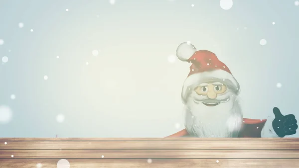 Święty Mikołaj Kciuki Górę Zima Drewniane Dolnej Granicy — Zdjęcie stockowe