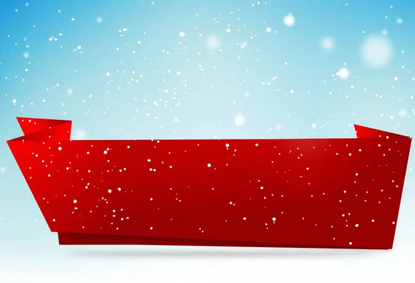 Kopia Przestrzeń Czerwony Baner Zima Płatki Śniegu Niebo Tło Renderowania — Zdjęcie stockowe