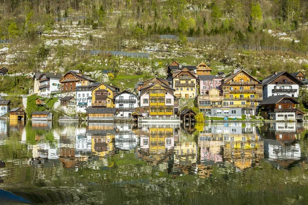 Kota Hallstatt Dengan Rumah Rumah Kayu Tradisional Austria Eropa — Stok Foto